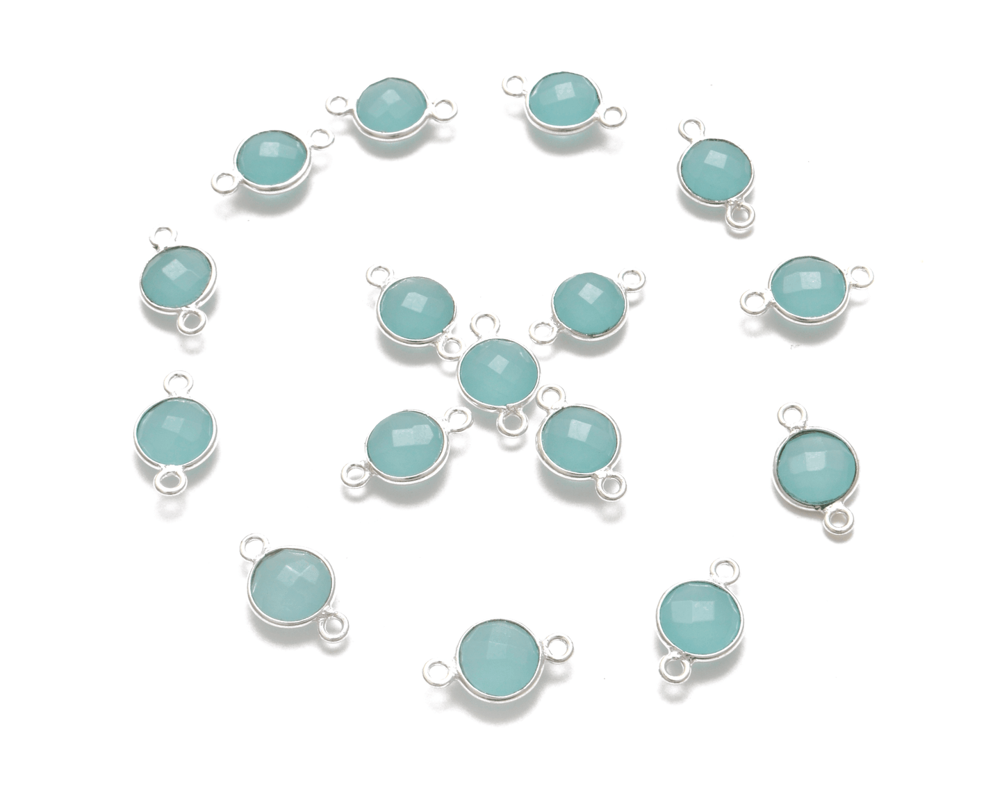 Aqua Chalcedony Round Double Bail Bezel Connector