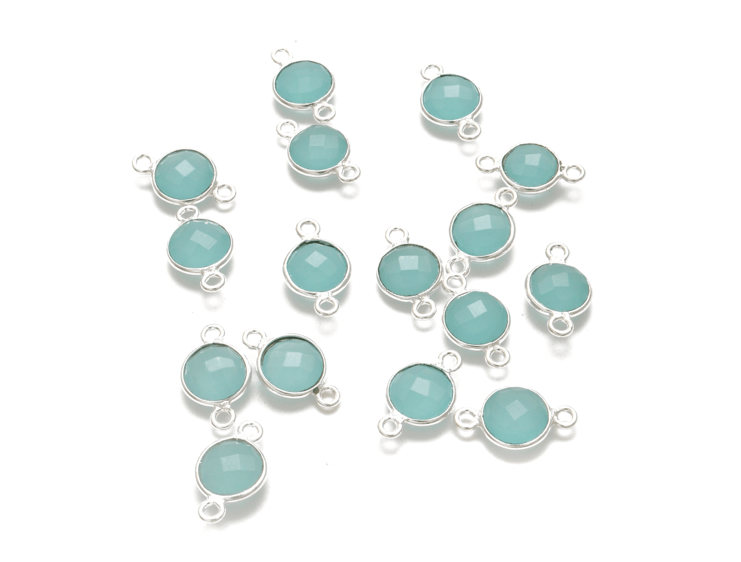 Aqua Chalcedony Round Double Bail Bezel Connector