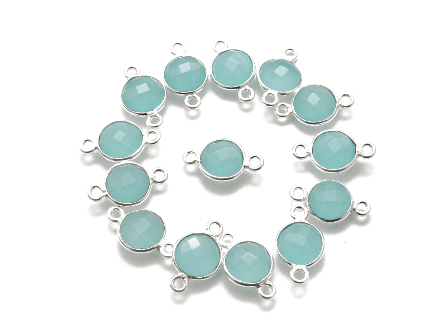 Aqua Chalcedony Round Double Bail Bezel Connector