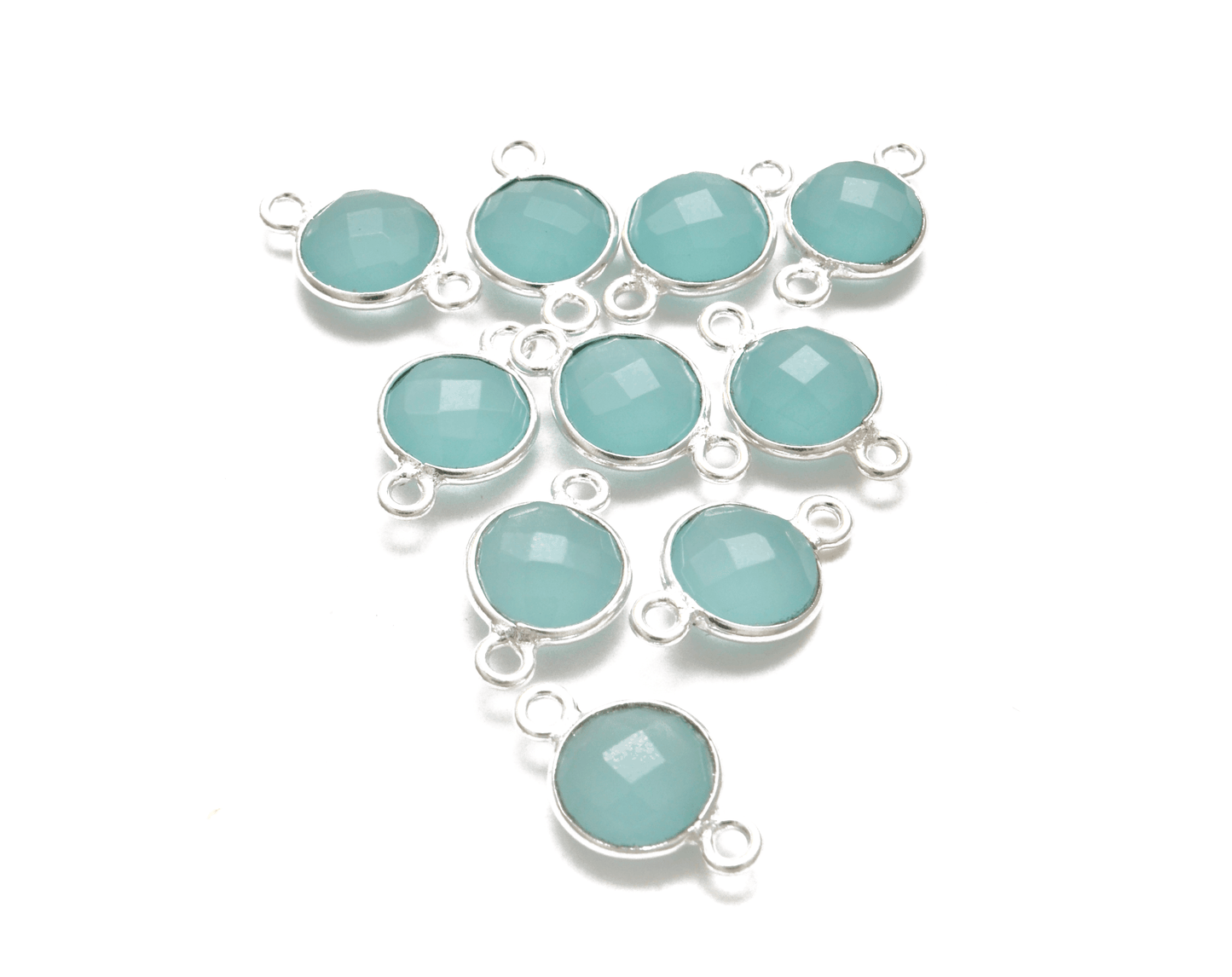 Aqua Chalcedony Round Double Bail Bezel Connector