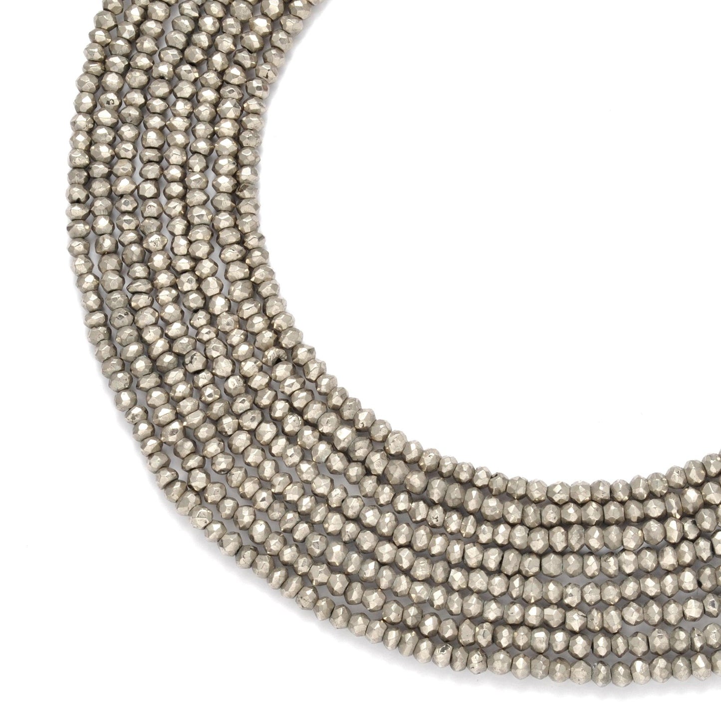 Grey Pyrite Faceted Rondelle Gemstone Beads 13" Strand