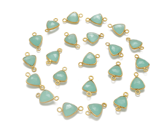 Green Chalcedony Triangle Gold Plated Bezel Connector