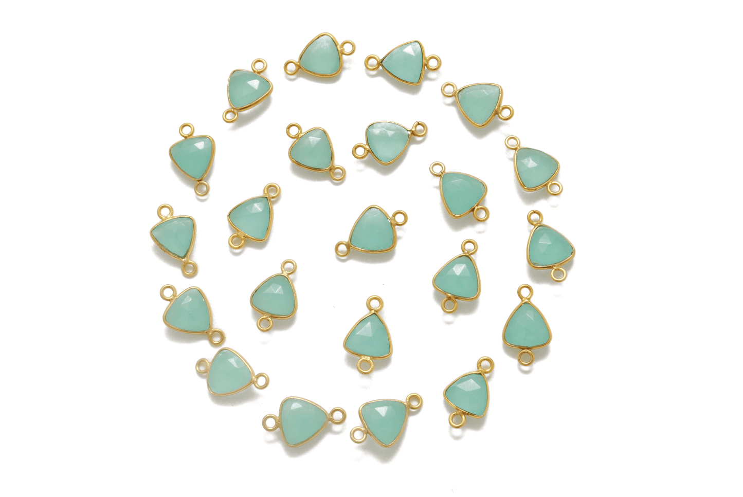 Green Chalcedony Triangle Gold Plated Bezel Connector