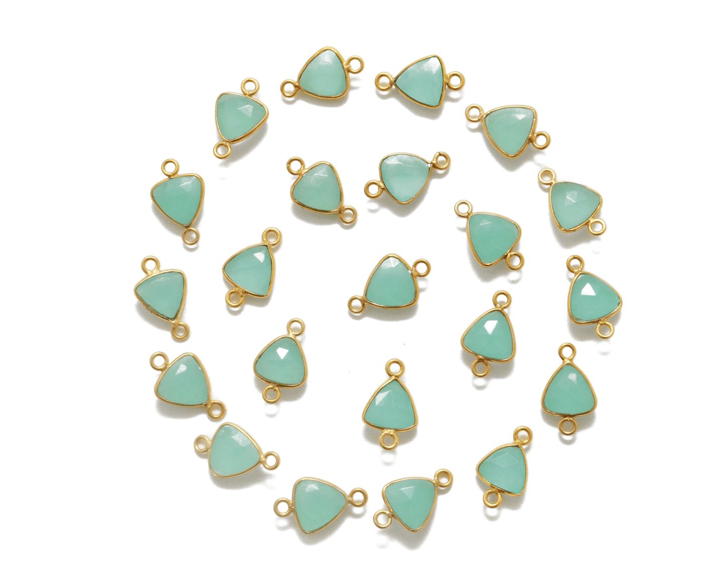 Green Chalcedony Triangle Gold Plated Bezel Connector