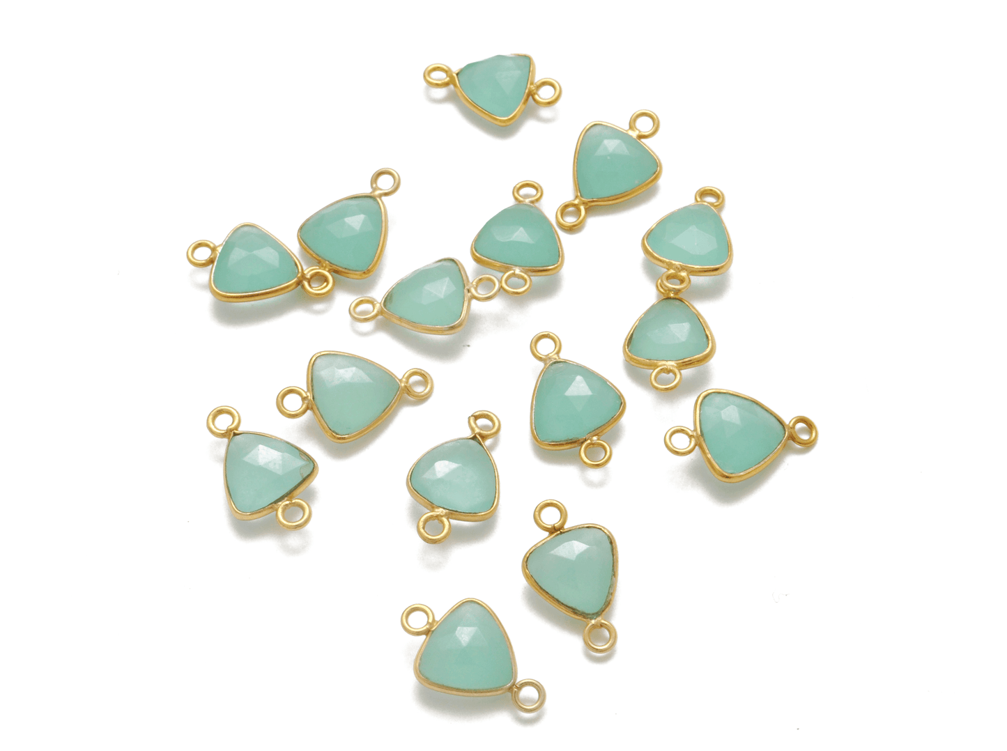 Green Chalcedony Triangle Gold Plated Bezel Connector