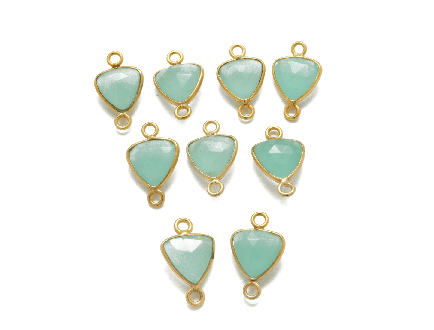 Green Chalcedony Triangle Gold Plated Bezel Connector