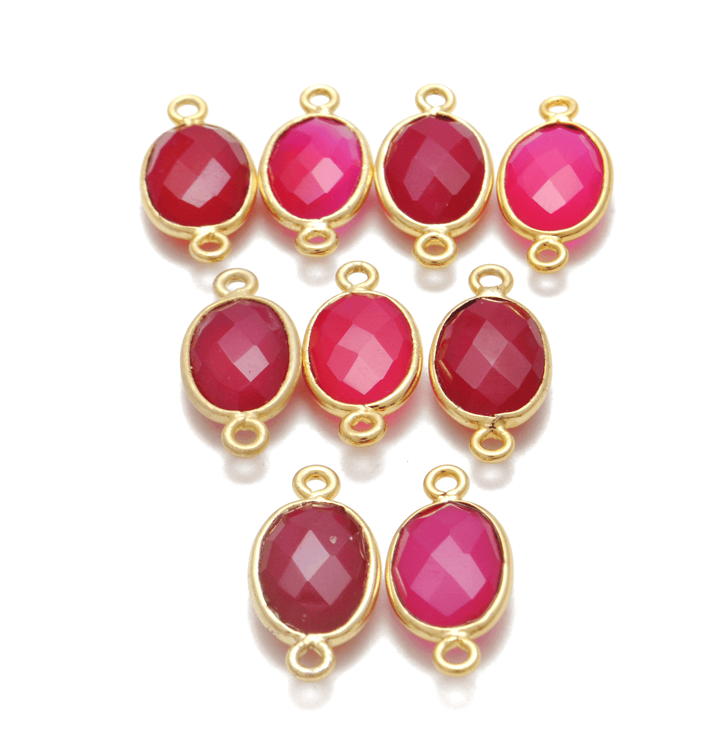 Hot Pink Chalcedony Oval Gold Plated Bezel Connector