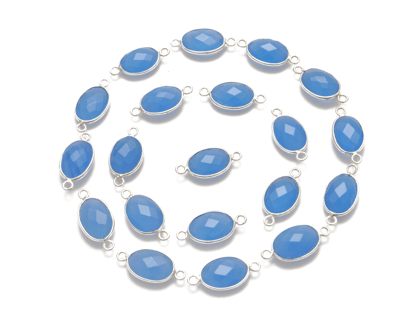 Blue Chalcedony Oval Double Loop Bezel Connector