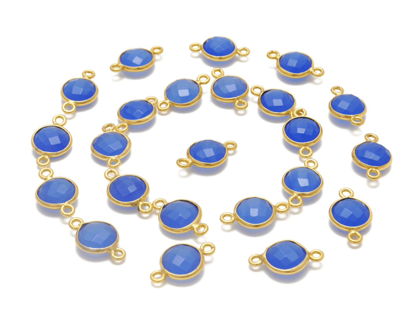 Blue Chalcedony Round Gold Plated Closed Double Bail Bezel Connector
