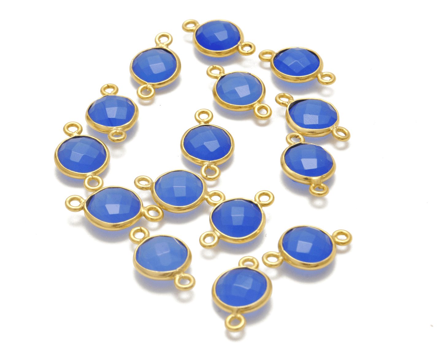 Blue Chalcedony Round Gold Plated Closed Double Bail Bezel Connector