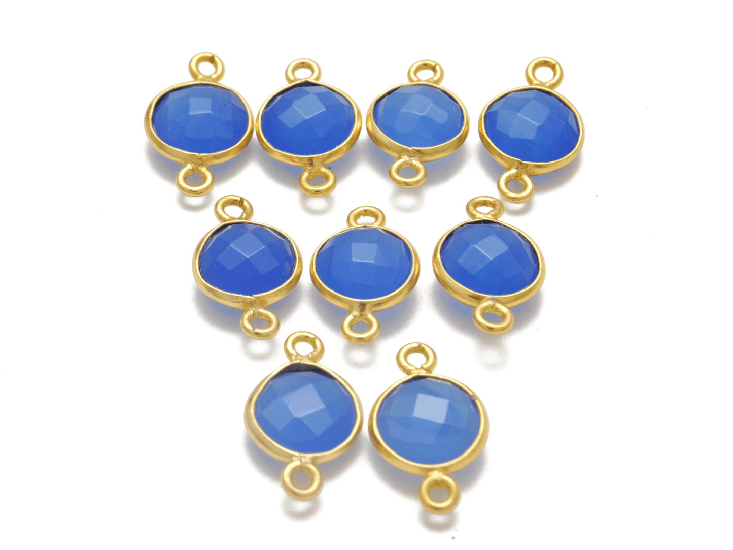 Blue Chalcedony Round Gold Plated Closed Double Bail Bezel Connector
