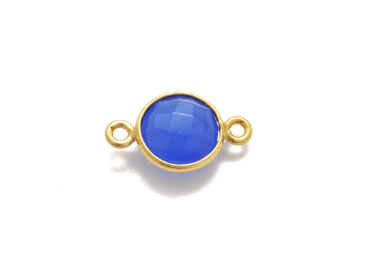 Blue Chalcedony Round Gold Plated Closed Double Bail Bezel Connector - view 3