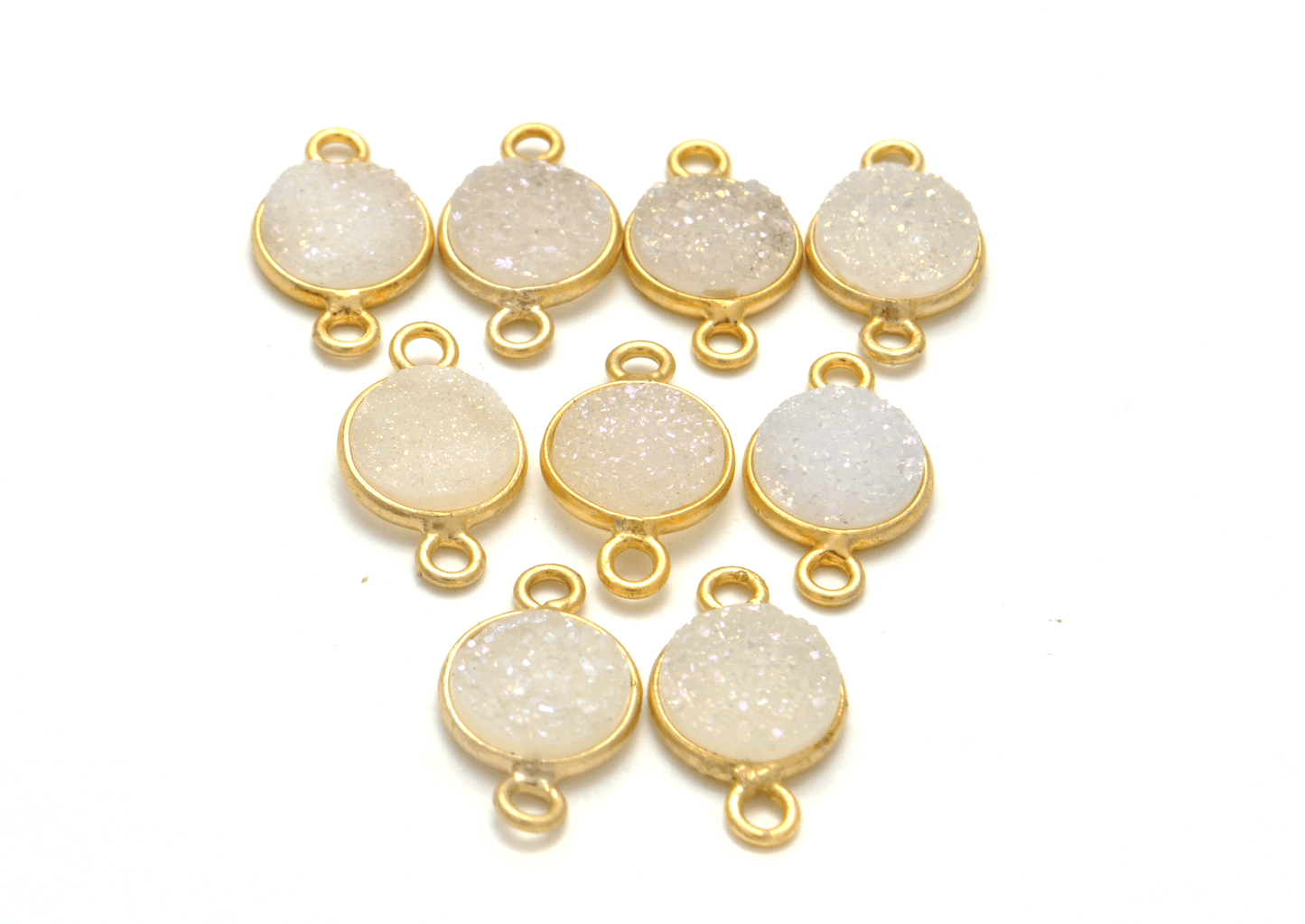 Druzy Quartz Round Gold Plated Double Bail Bezel Connector
