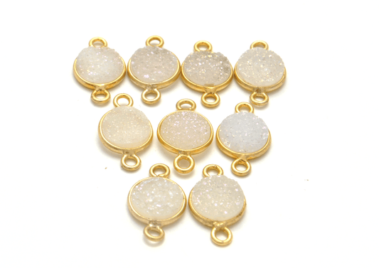 Druzy Quartz Round Gold Plated Double Bail Bezel Connector - view 3