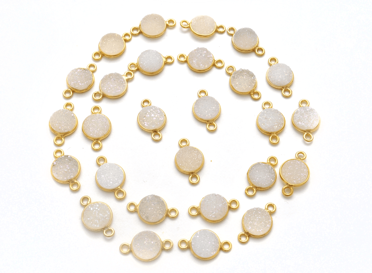 Druzy Quartz Round Gold Plated Double Bail Bezel Connector