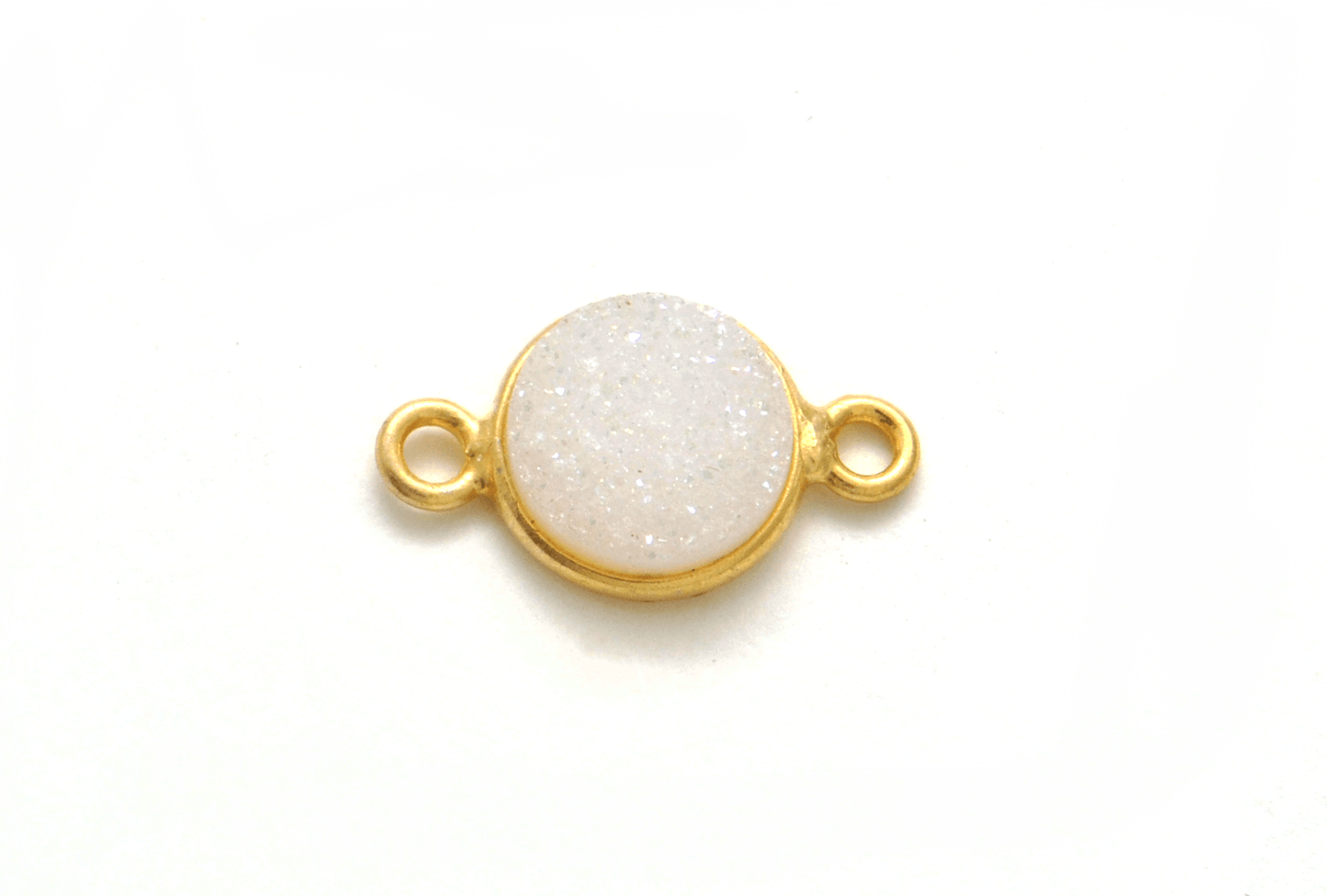 Druzy Quartz Round Gold Plated Double Bail Bezel Connector