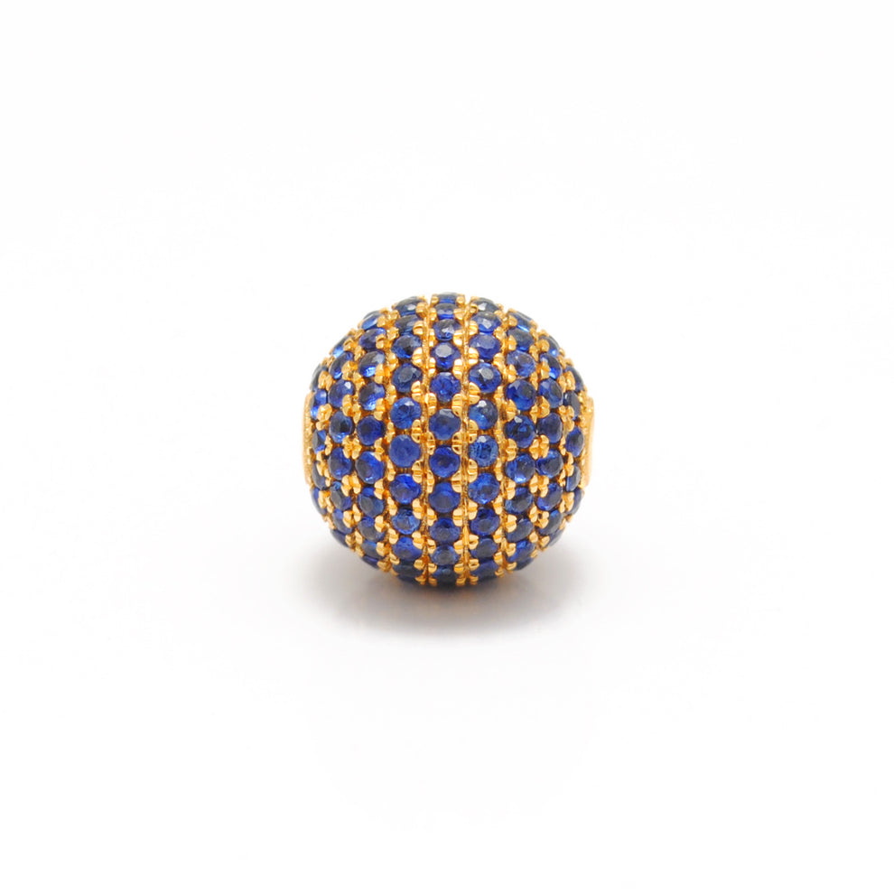 14k Solid Yellow Gold Blue Sapphire Ball Spacer Beads 10 mm