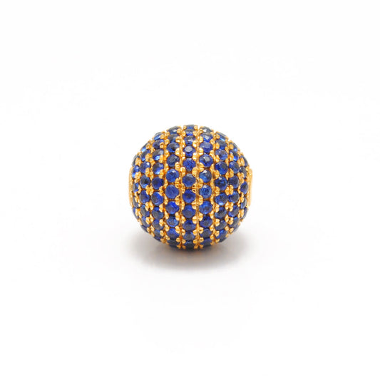 14k Solid Yellow Gold Blue Sapphire Ball Spacer Beads 10 mm - view 3