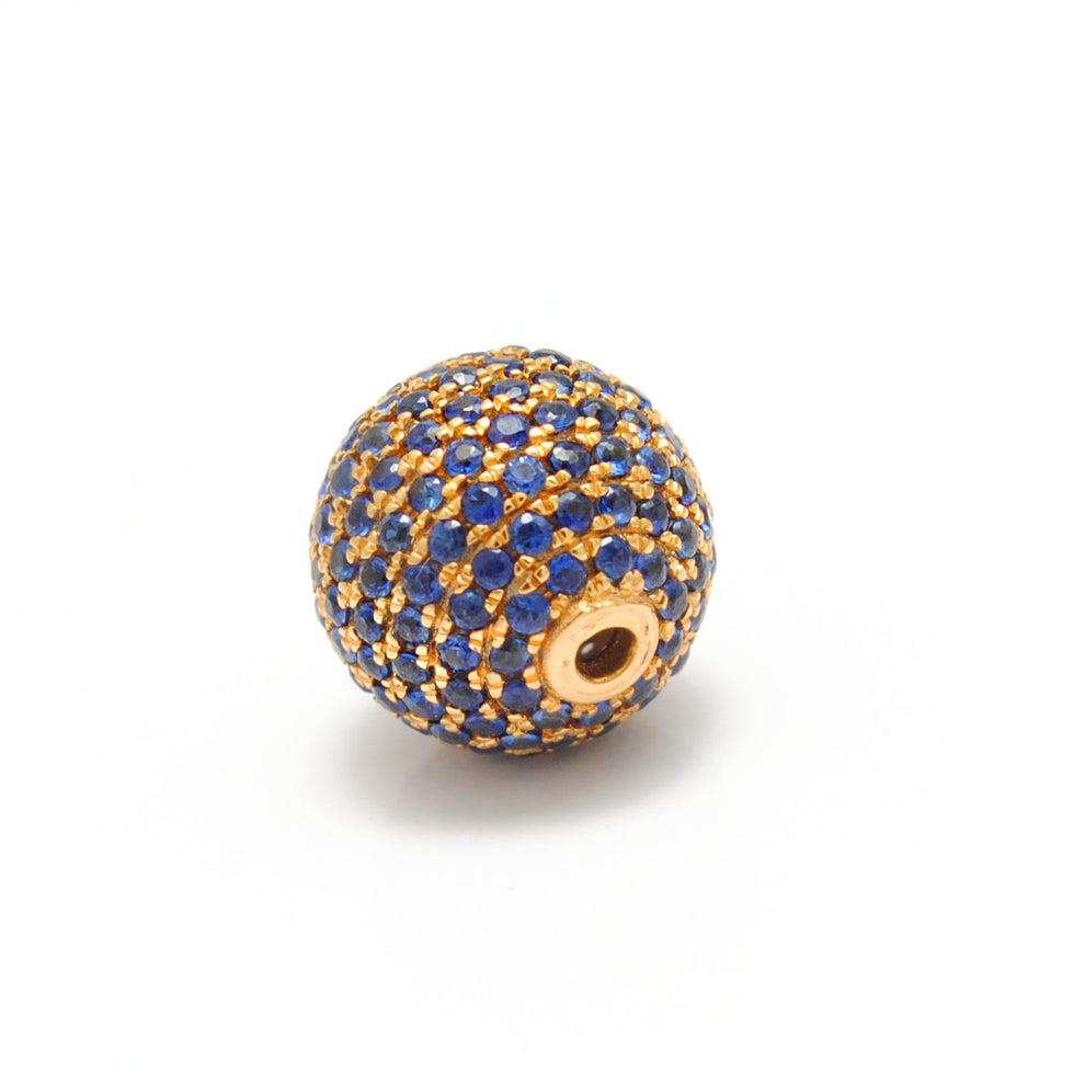 14k Solid Yellow Gold Blue Sapphire Ball Spacer Beads 10 mm