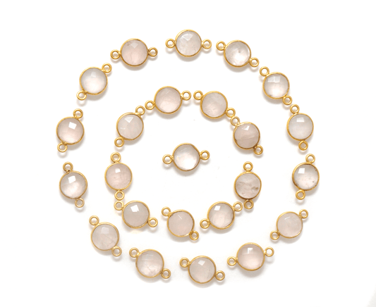 Rose Quartz Round Double Bail Gold Plated Bezel Connector