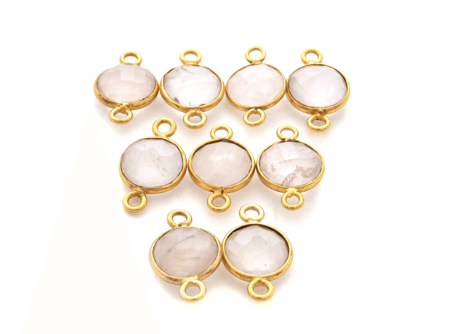 Rose Quartz Round Double Bail Gold Plated Bezel Connector