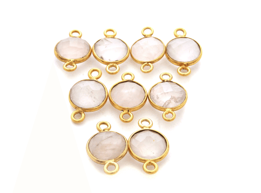 Rose Quartz Round Double Bail Gold Plated Bezel Connector - view 3