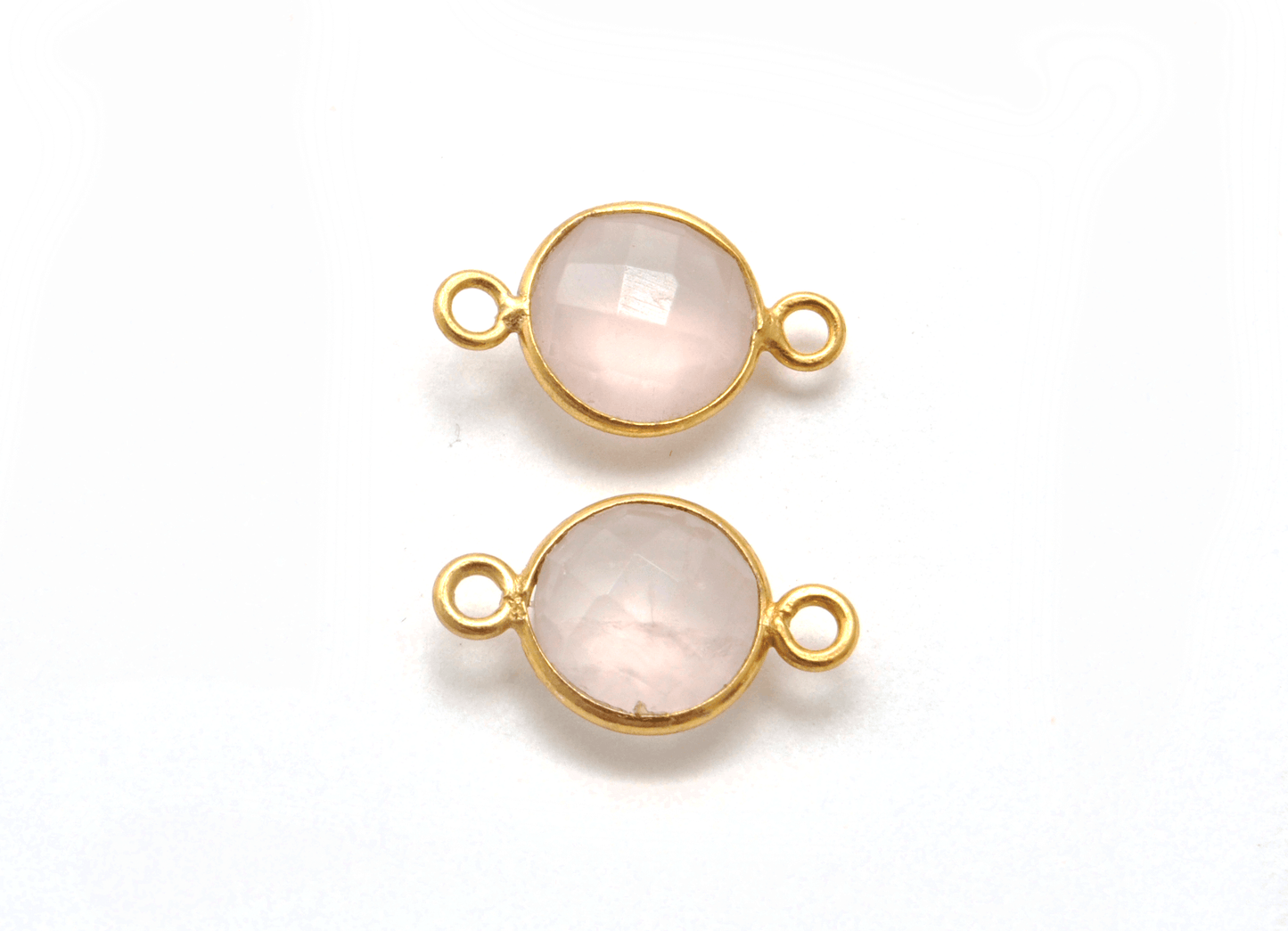 Rose Quartz Round Double Bail Gold Plated Bezel Connector