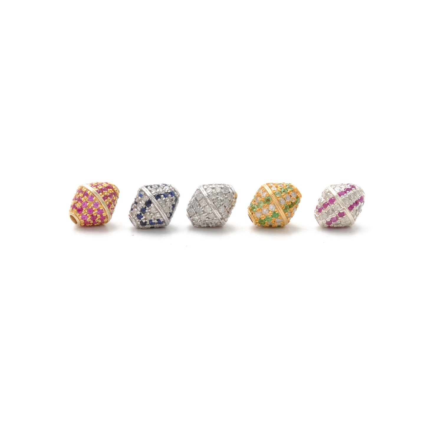 Sterling Silver and Pave Diamond Ruby Blue Sapphire Beads DIY Craft For Jewelry