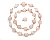 Rainbow Moonstone Round Rose Gold Plated Bezel Connector