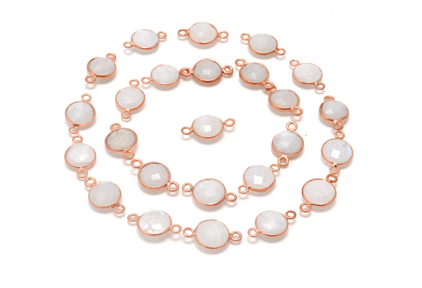 Rainbow Moonstone Round Rose Gold Plated Bezel Connector