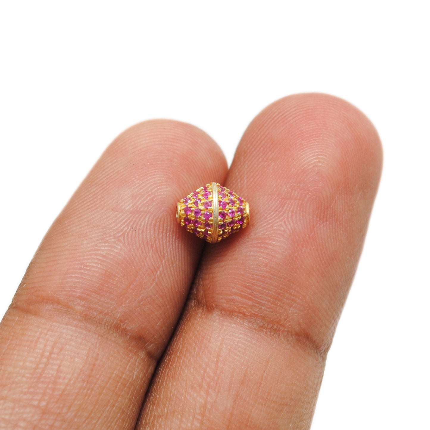 Sterling Silver and Pave Diamond Ruby Blue Sapphire Beads DIY Craft For Jewelry