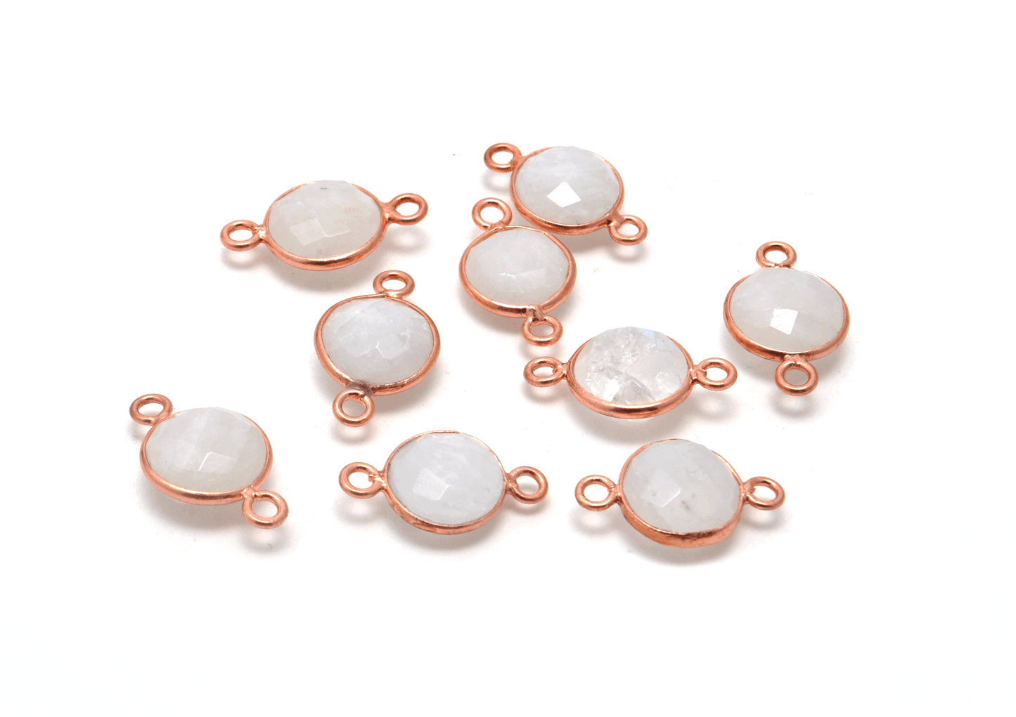 Rainbow Moonstone Round Rose Gold Plated Bezel Connector