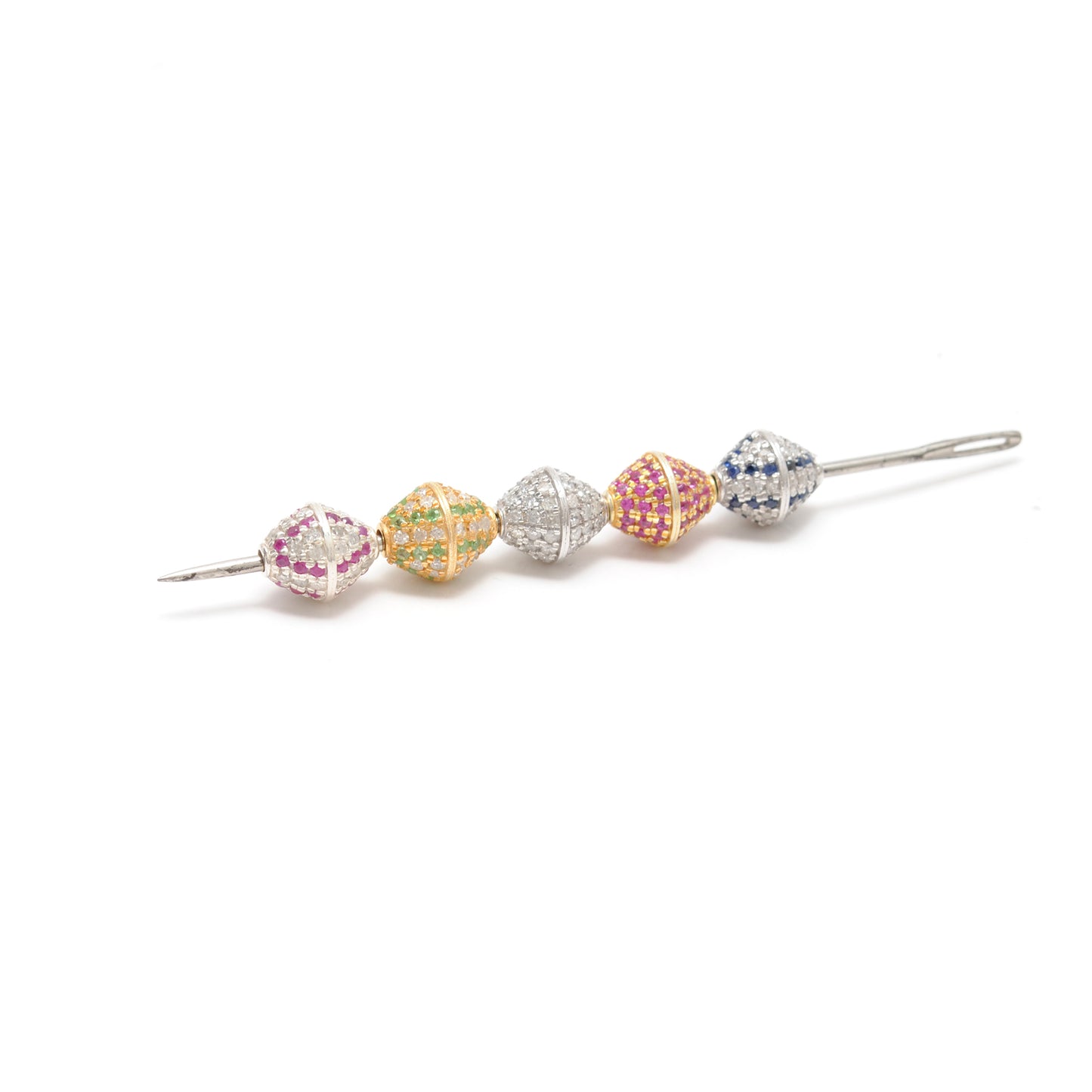 Sterling Silver and Pave Diamond Ruby Blue Sapphire Beads DIY Craft For Jewelry