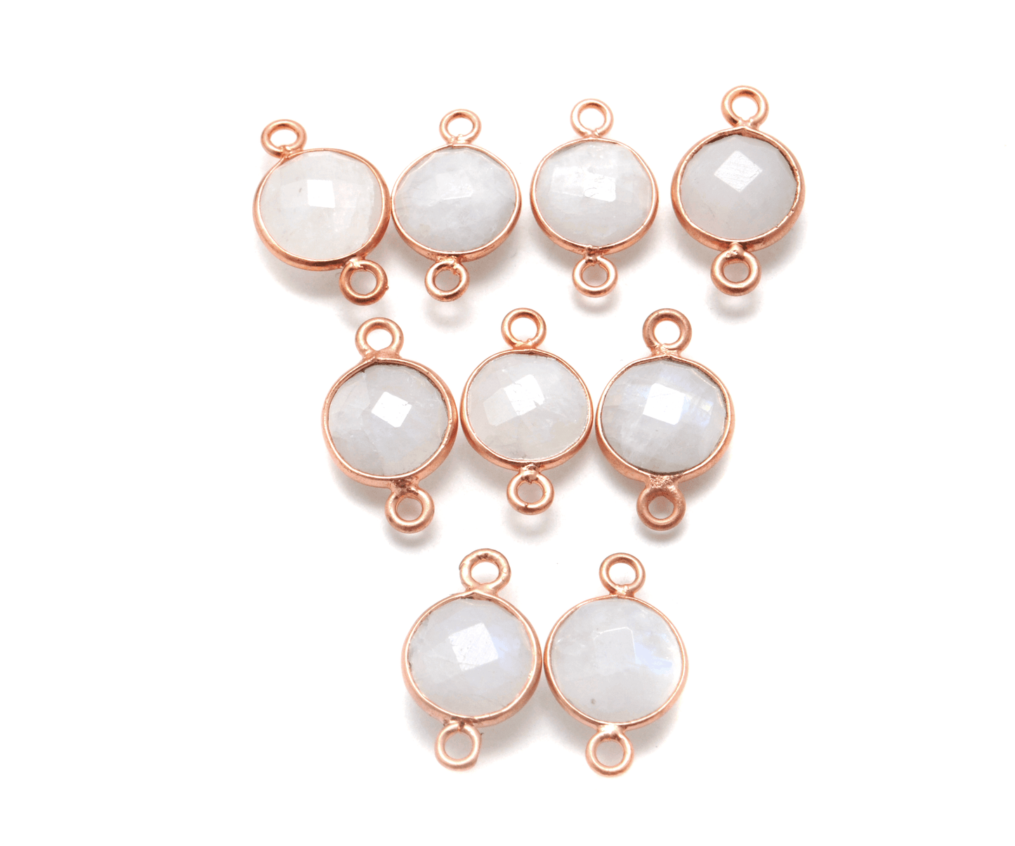 Rainbow Moonstone Round Rose Gold Plated Bezel Connector