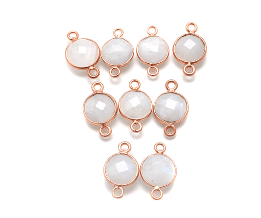 Rainbow Moonstone Round Rose Gold Plated Bezel Connector - view 3