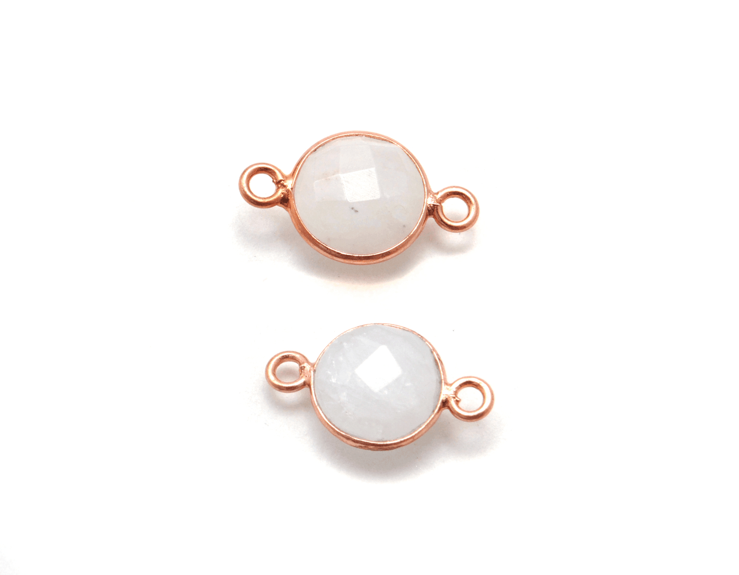 Rainbow Moonstone Round Rose Gold Plated Bezel Connector