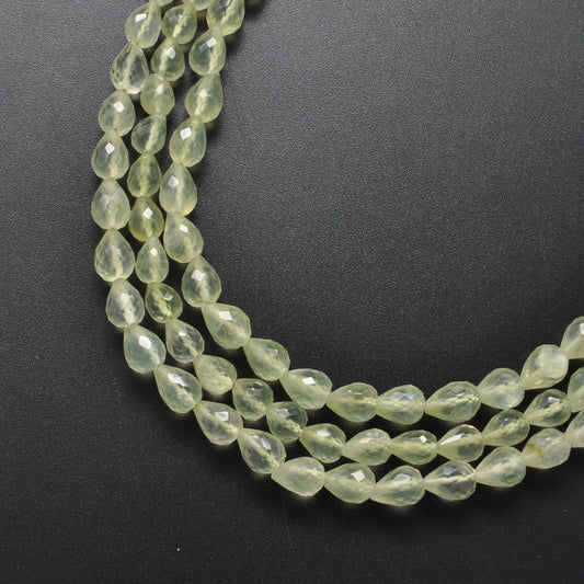 Natural Prehnite Faceted Teardrop Gemstone Beads 10" Strand