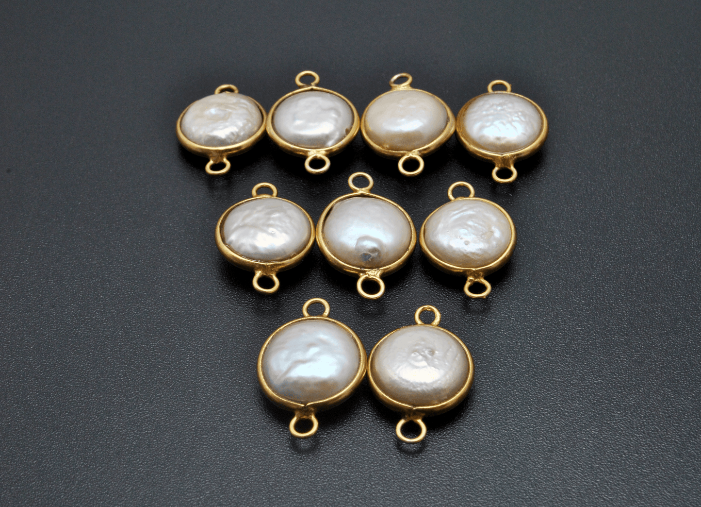 Pearl Round Gold Plated Double Bail Bezel Connector