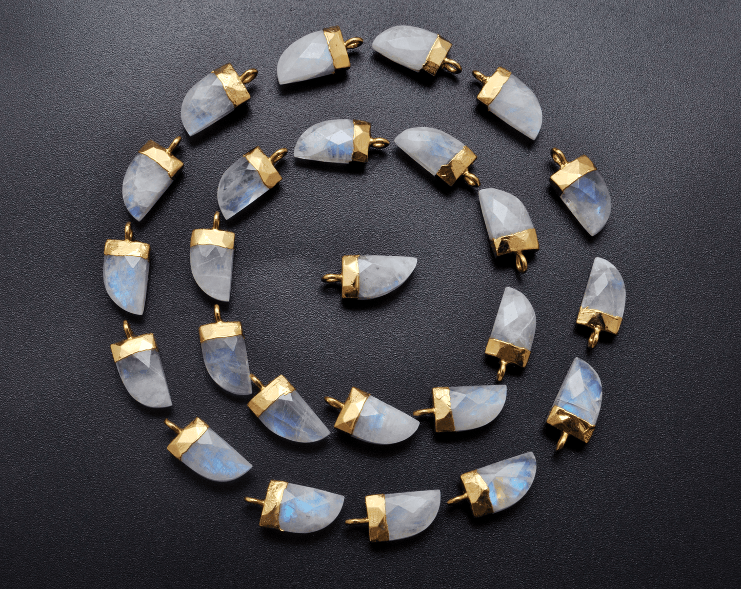 Rainbow Moonstone Tusk Electroplated Gold Plated Bezel Connector