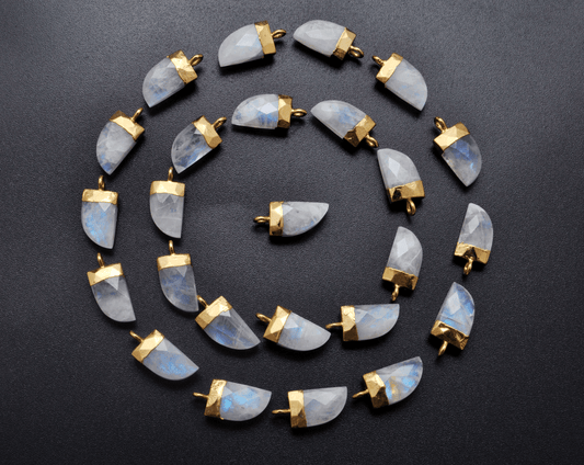 Rainbow Moonstone Tusk Electroplated Gold Plated Bezel Connector