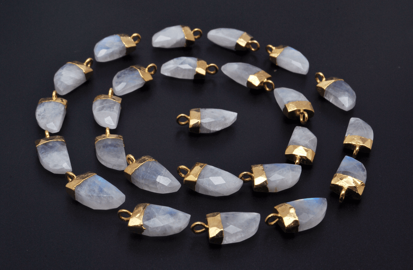 Rainbow Moonstone Tusk Electroplated Gold Plated Bezel Connector