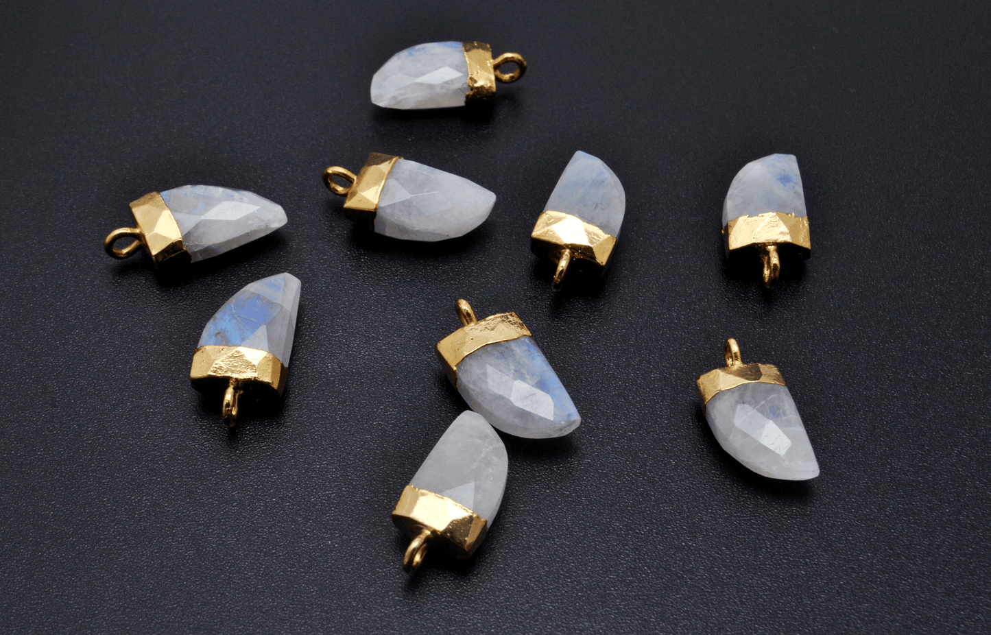 Rainbow Moonstone Tusk Electroplated Gold Plated Bezel Connector