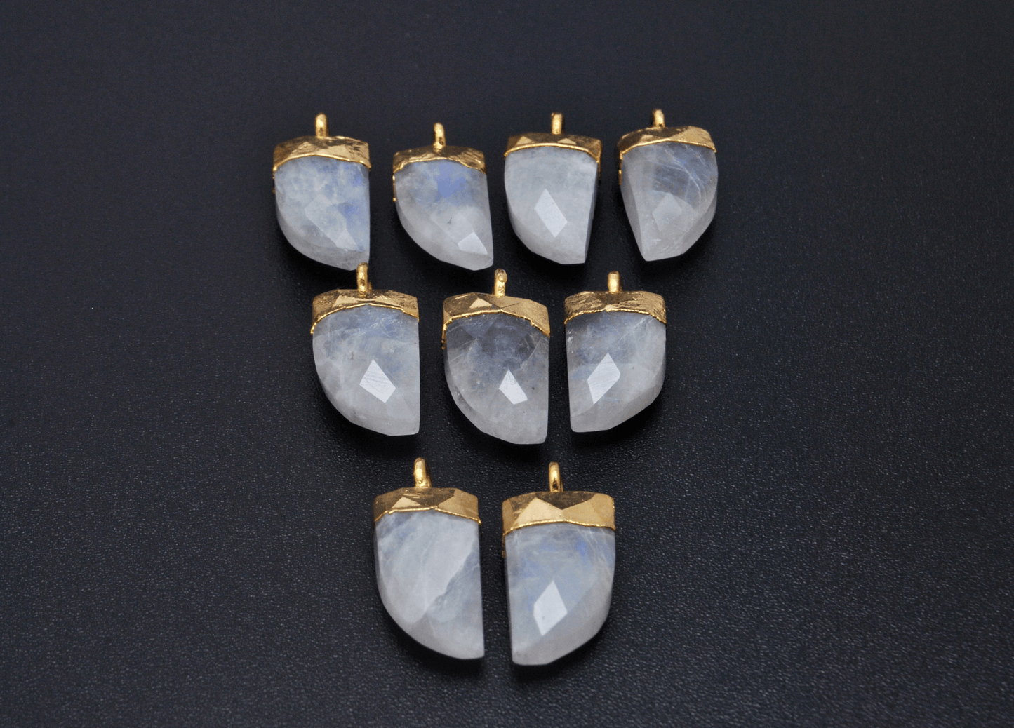 Rainbow Moonstone Tusk Electroplated Gold Plated Bezel Connector