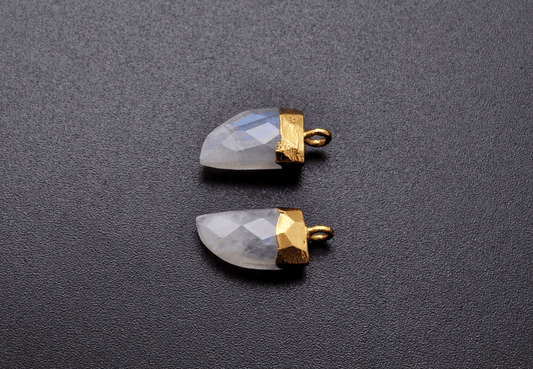 Rainbow Moonstone Tusk Electroplated Gold Plated Bezel Connector - view 3