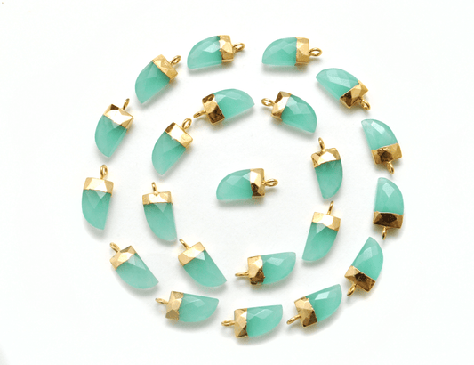 Aqua Chalcedony Tusk Electroplated Gold Plated Bezel Connector