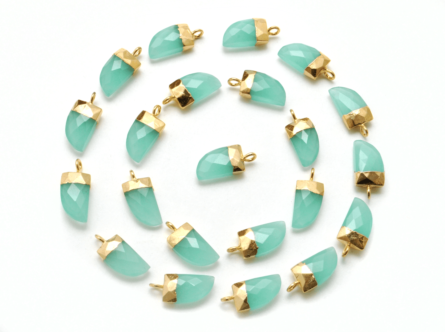 Aqua Chalcedony Tusk Electroplated Gold Plated Bezel Connector