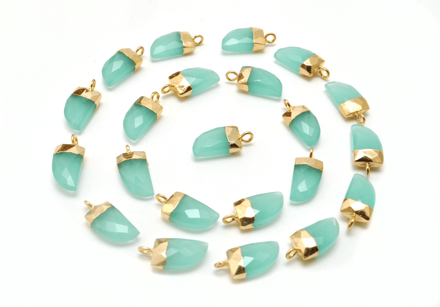 Aqua Chalcedony Tusk Electroplated Gold Plated Bezel Connector