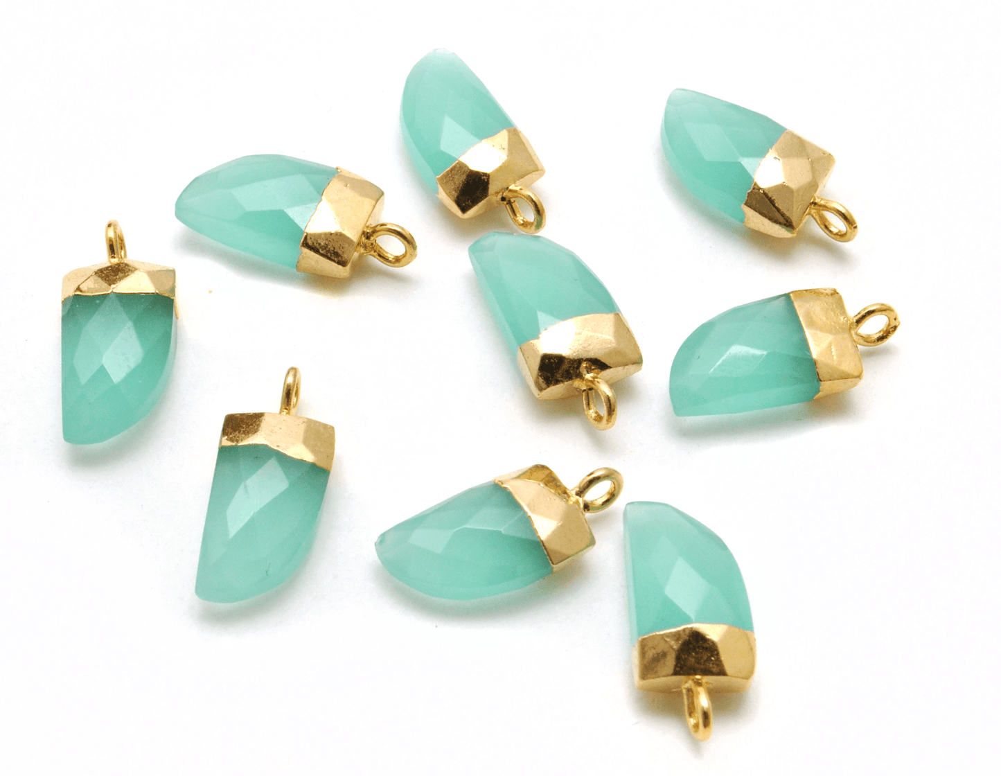 Aqua Chalcedony Tusk Electroplated Gold Plated Bezel Connector