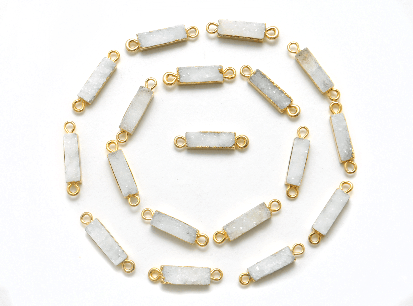 Druzy Quartz Electroplated Double Bail Octagon Bezel Connector