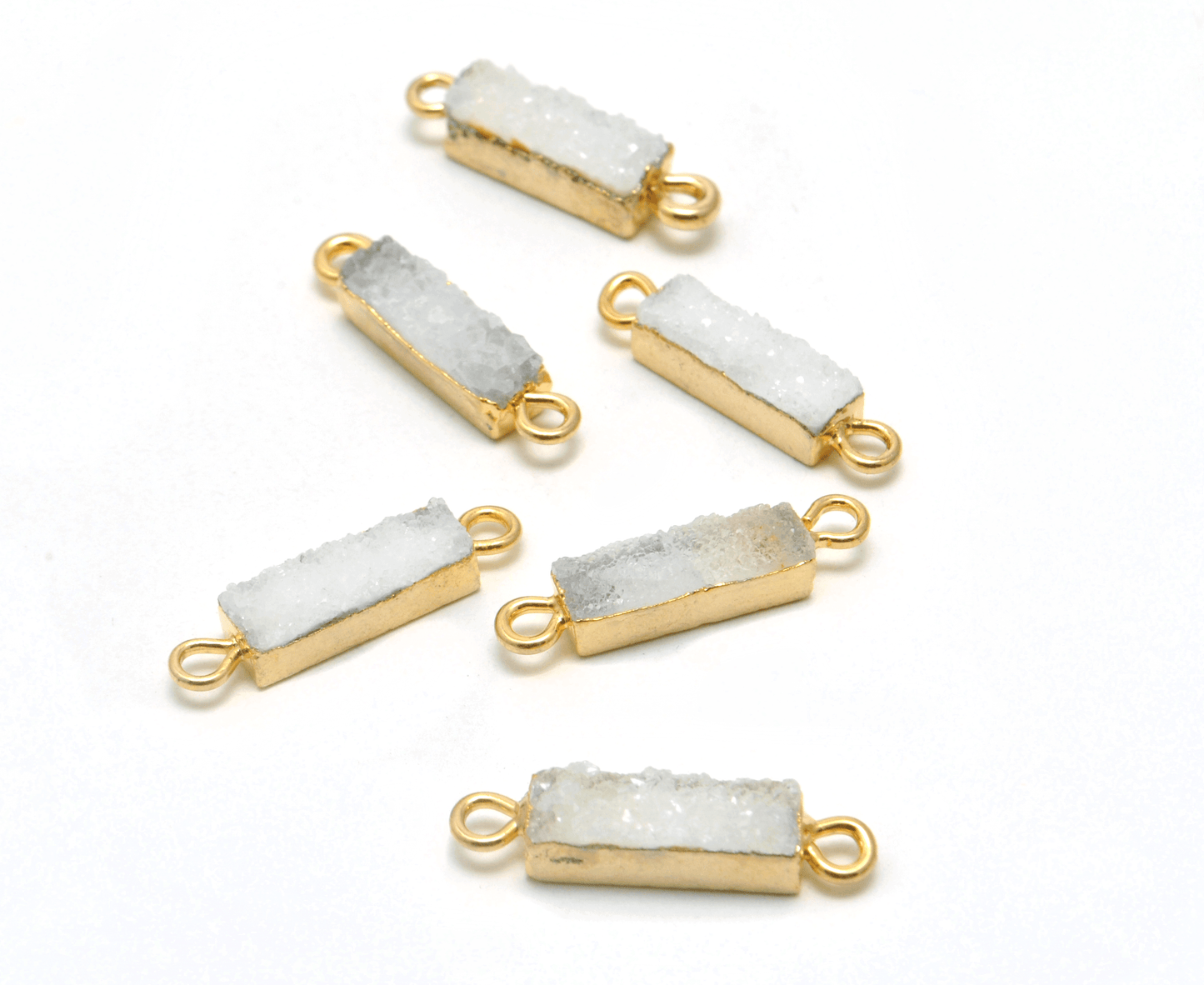 Druzy Quartz Electroplated Double Bail Octagon Bezel Connector